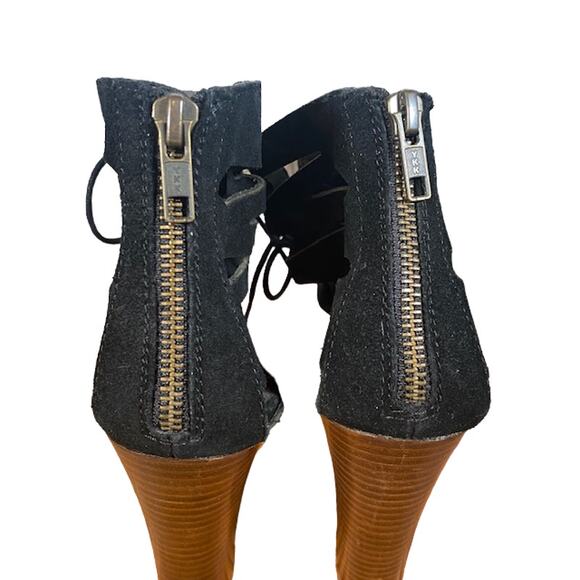 Mia Black Suede Caged Open Toe Lace Up Ankle Heels Women Sz 7 - Picture 6 of 12